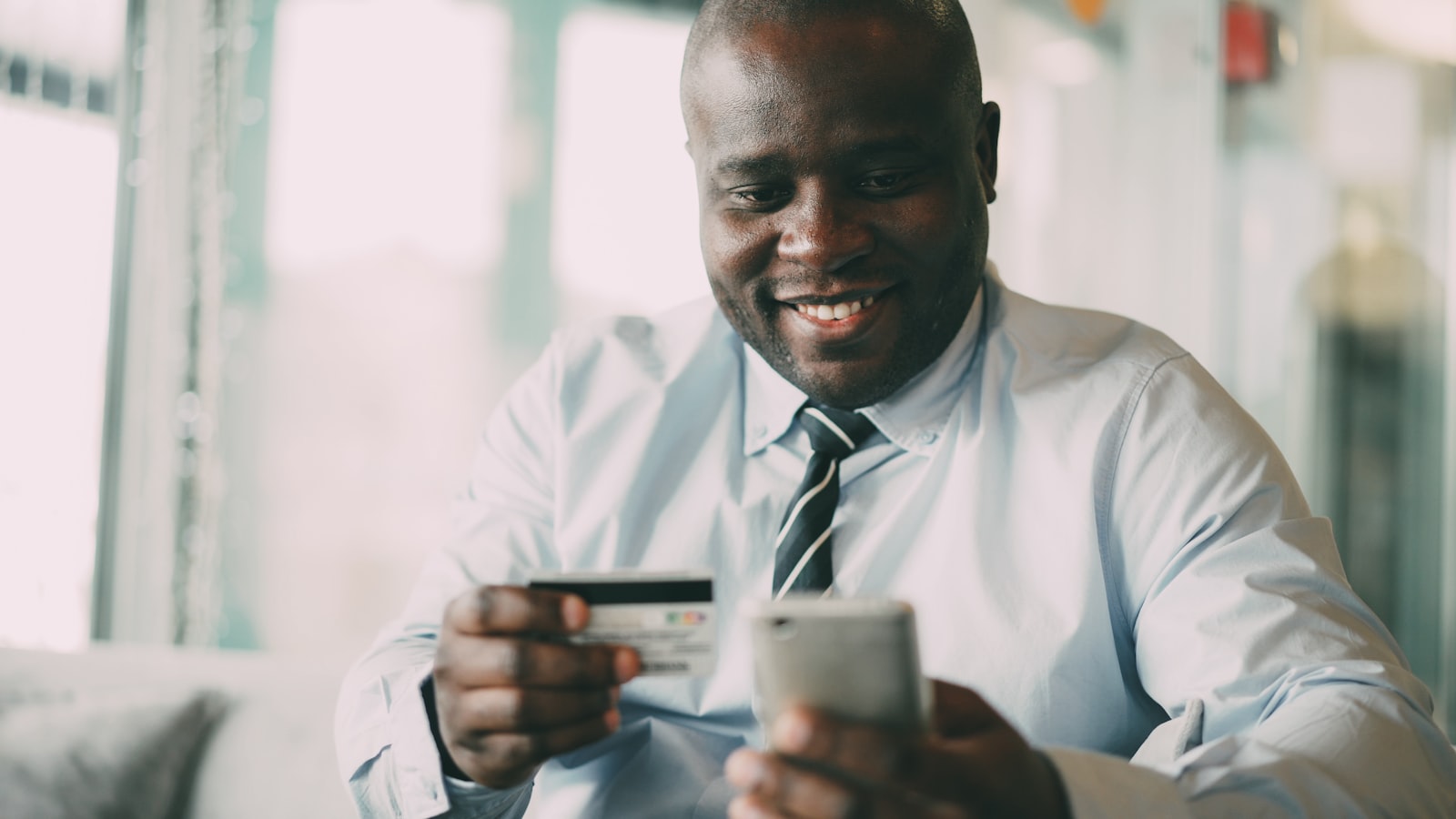 Customer paying at a point-of-sale terminal